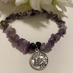 Zodiac Bracelet with Amethyst and Lava Stone